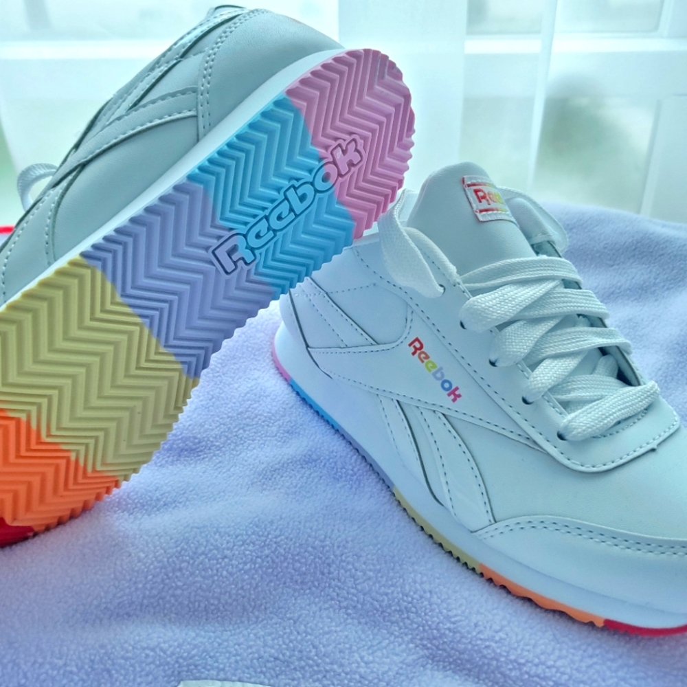 White & Rainbow Reebok Royal Classic Jogger 2